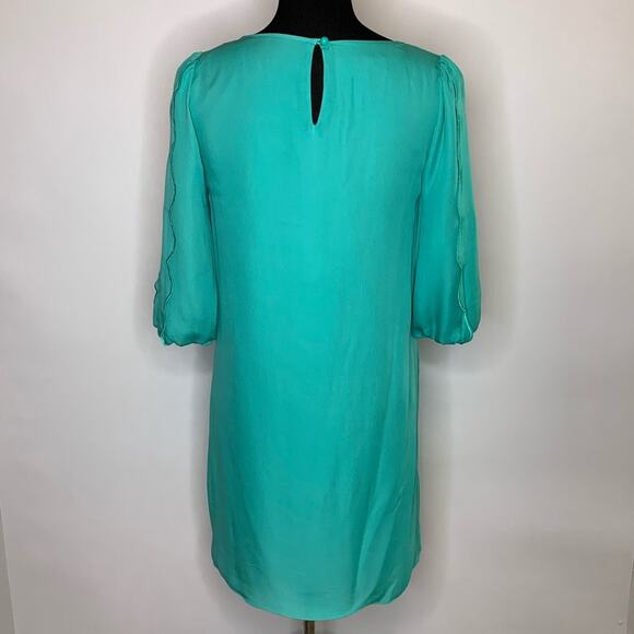 Tibi seafoam green scalloped trim silk shift dress size 4 spring summer Easter - Picture 16 of 16